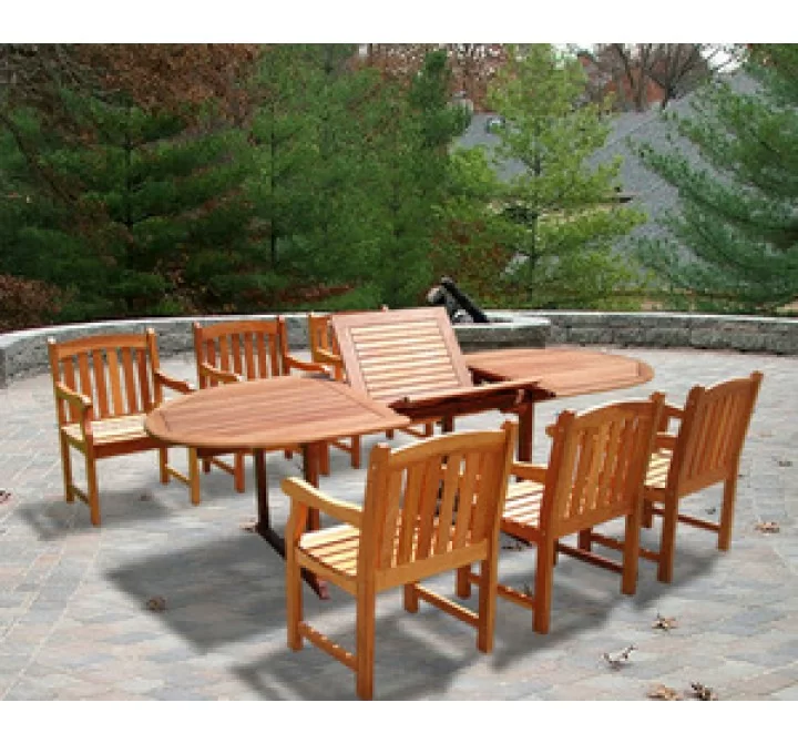 Vifah  Oval Extension Table & 23-inch 6 Piece Wood Armchair Outdoor Dining Set