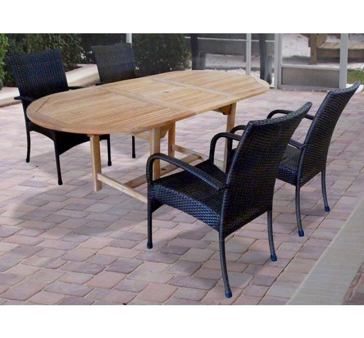 Vifah Modern Patio 5-piece Outdoor Dining Set With Oval Table and 4 Dining Chairs with Arms