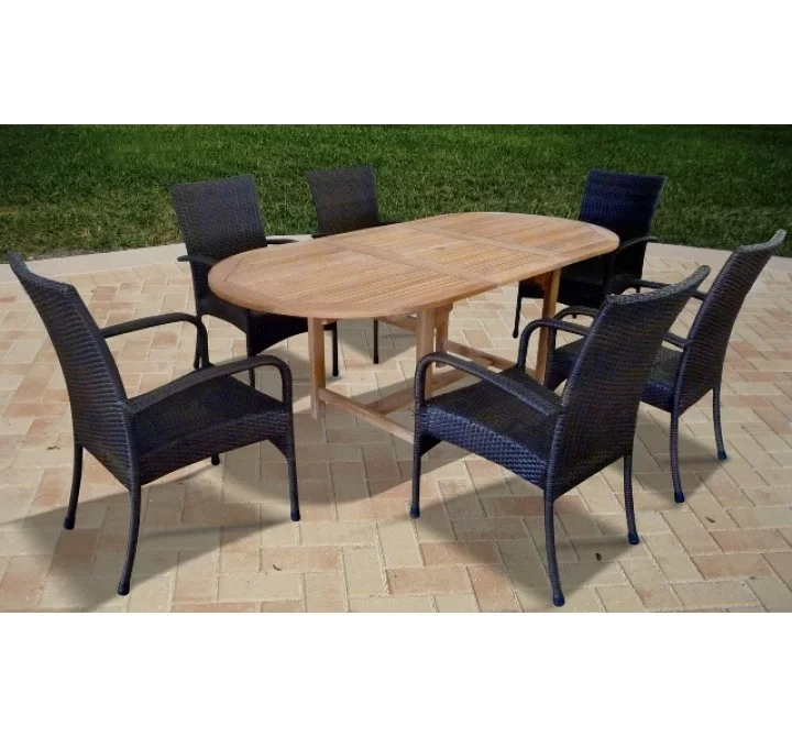 Vifah Modern Patio 7-piece Outdoor Dining Set With Oval Table and 6 Dining Chairs with Arms