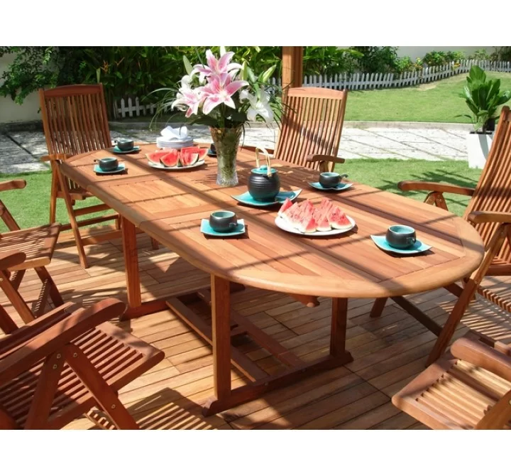 Vifah Modern Patio Outdoor Eucalyptus Wood Oval Extention Table with Foldable Butterfly