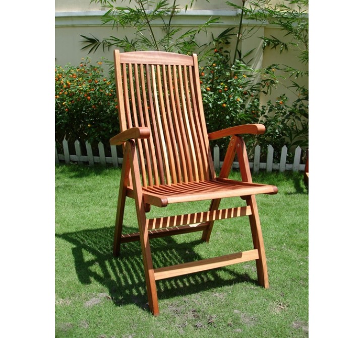Vifah Modern Patio Outdoor Wood Folding Arm Chair with Multiple-Position Reclining Back