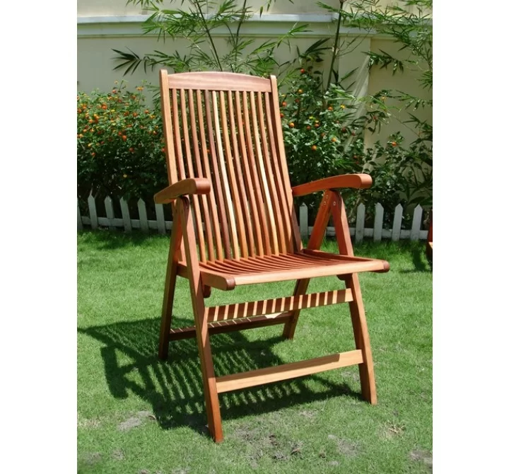 Vifah Modern Patio Outdoor Wood Folding Arm Chair with Multiple-Position Reclining Back