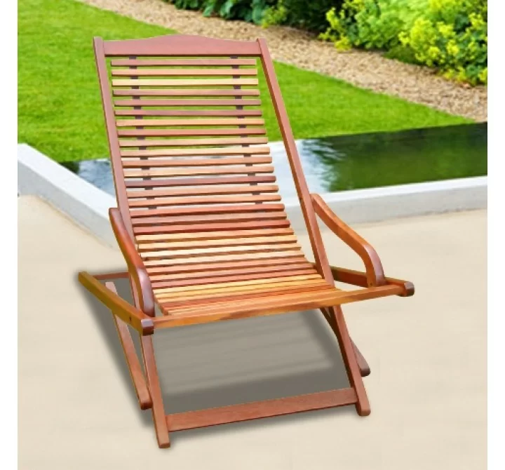 Vifah Modern Patio Outdoor Eucalyptus Wood Reclining Folding Lounge Chair
