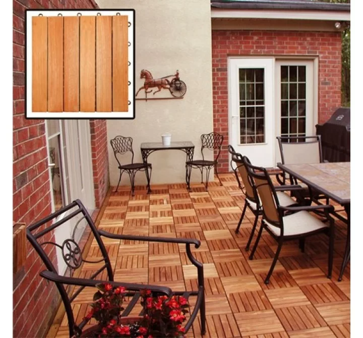 Vifah Modern Patio Interlocking Deck Tiles with 6 Slat Design in FSC Eucalyptus (Set of 10)