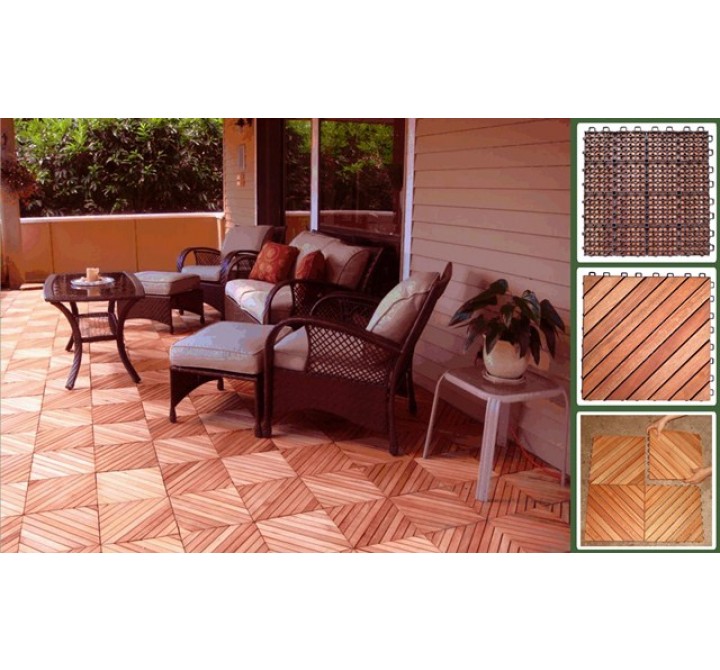 Vifah Modern Patio Interlocking Deck Tiles with 12 Diagonal Slat Design in FSC Eucalyptus (Set of 10)