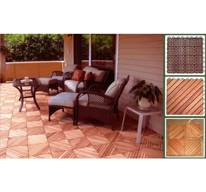 Vifah Modern Patio Interlocking Deck Tiles with 12 Diagonal Slat Design in FSC Eucalyptus (Set of 10)