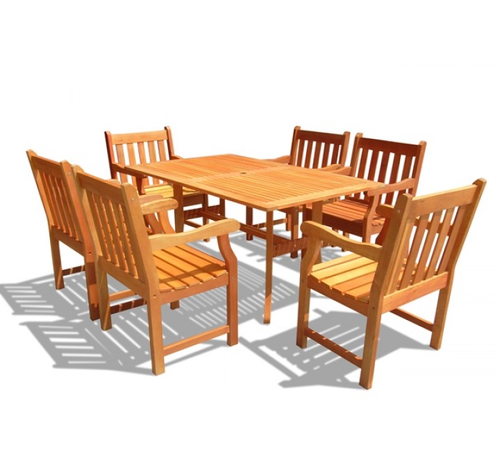 Vifah Modern Outdoor Rectangular Curvy 7-Piece Dining Set