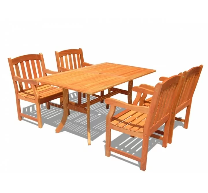 Vifah Modern Outdoor Rectangular Curvy 5-Piece Dining Set