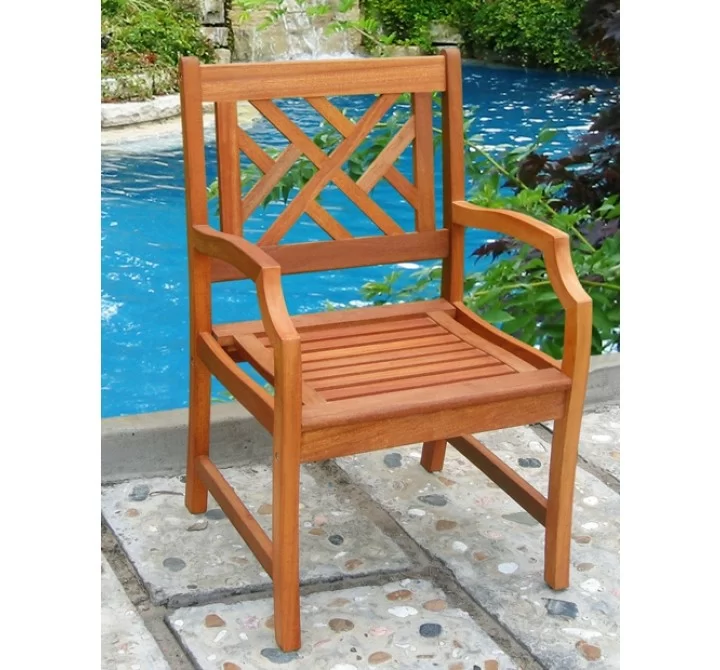 Vifah Modern Patio Outdoor Eucalyptus Wood Arm Chair with Design Back