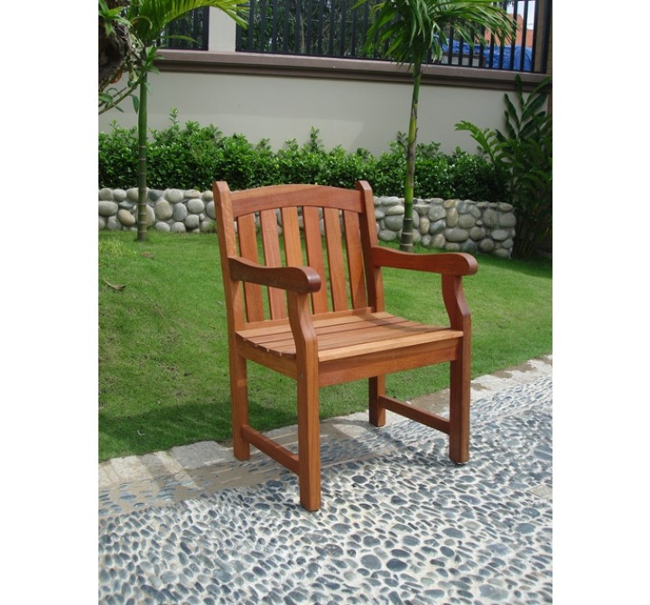 Vifah Modern Patio Outdoor Eucalyptus Wood Arm Chair with Slatted Back and Curved top