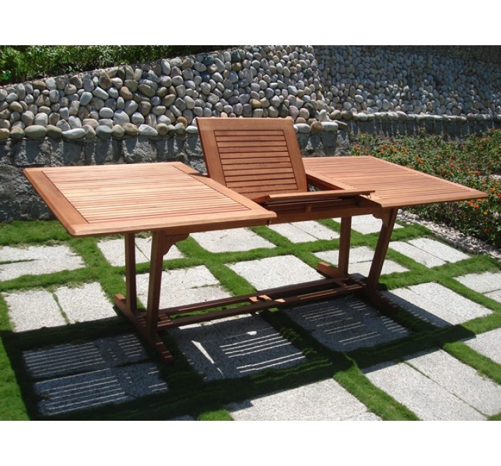 Vifah Modern Patio Outdoor Eucalyptus Wood Rectangular Extention Table with Foldable Butterfly Center