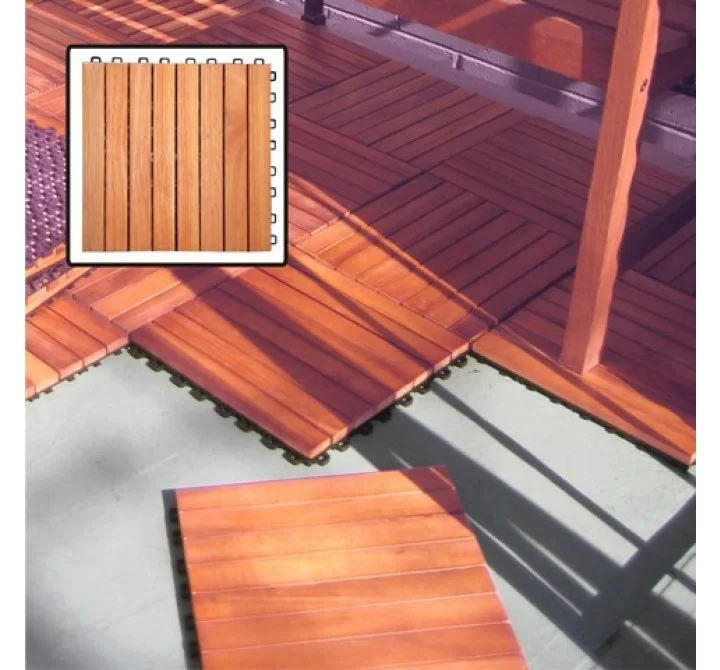 Vifah Modern Patio Interlocking Deck Tiles with 8 Slat Design in FSC Eucalyptus. - (Set of 10 Tiles)