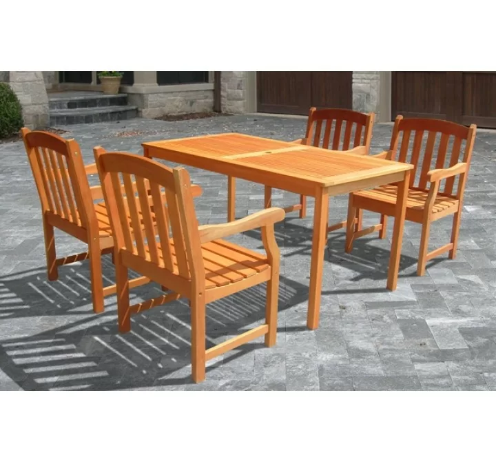 Vifah Modern Patio Outdoor Wood English Garden Dining Set with 4 Slatted Back Chairs and Dining Table