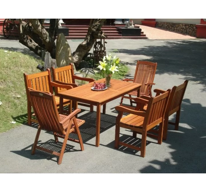 Vifah Modern Patio 7-Piece Outdoor Eucalyptus Wood Dining Set