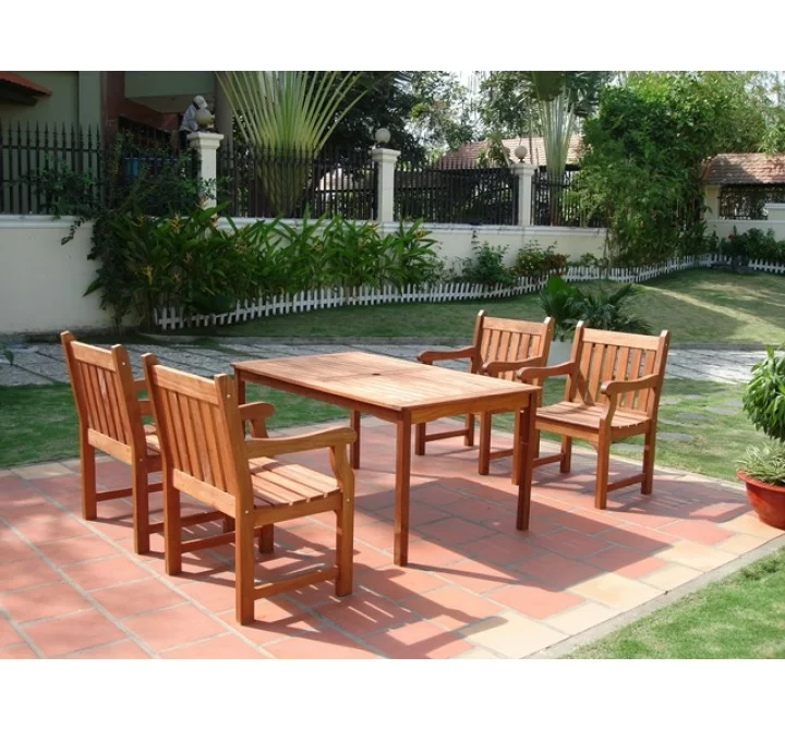 Vifah Modern Patio 5-Piece English Garden Eucalyptus Wood Dining Set