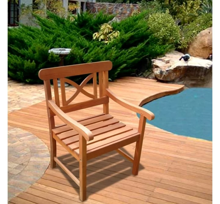 Vifah Modern Patio Outdoor Eucalyptus Wood Arm Chair with X Back Design