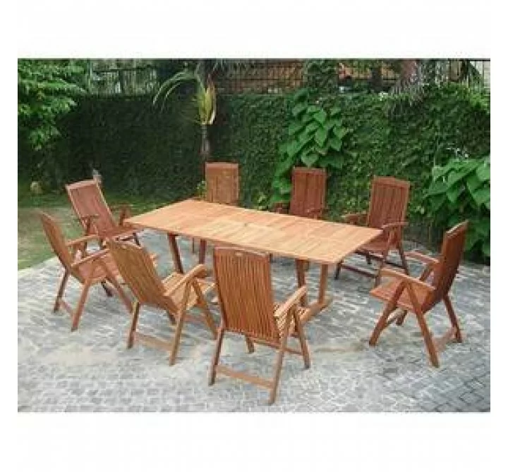 Vifah Modern Patio 9-Piece Outdoor Wood Dining Set with Extension Table and 8 Eucalyptus Dining Chairs
