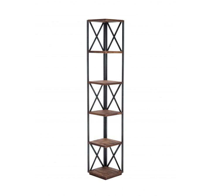 Crawford and Burke York Wood and Metal 66" Corner Shelf, Front Angle