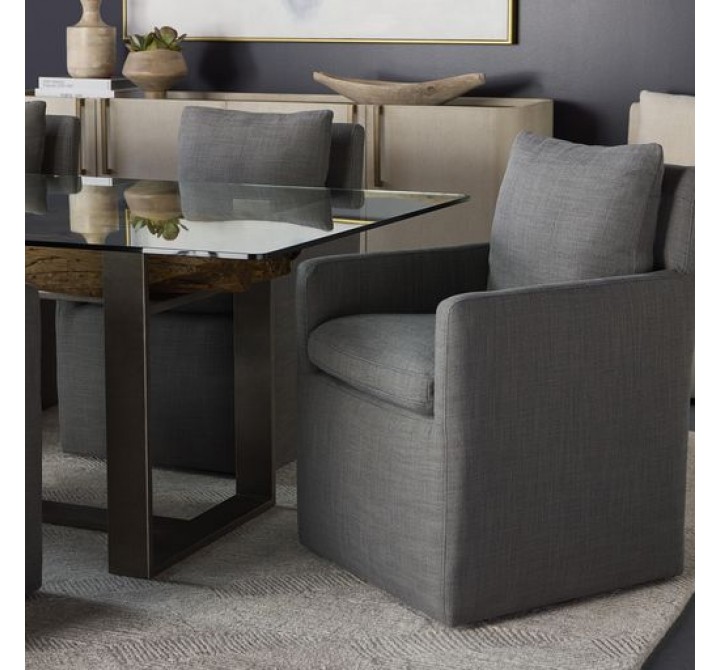 Sunpan Glenrose Wheeled Dining Armchair in Effie Smoke - Lifestyle