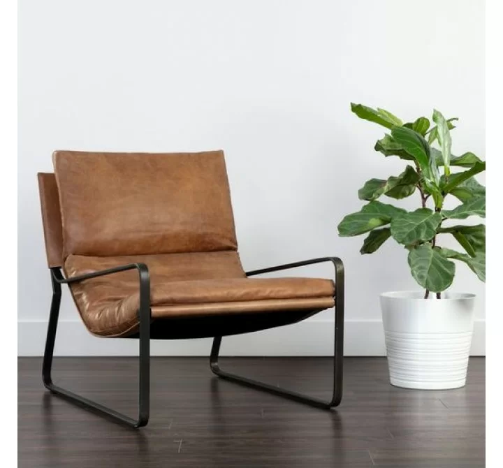 Sunpan Zancor Lounge Chair - Tan Leather - Lifestyle