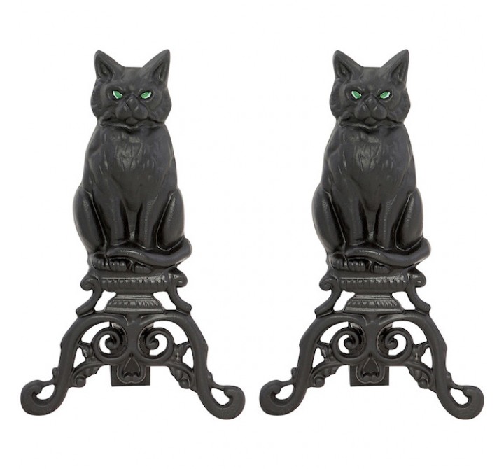 Mr. Bar-B-Q UniFlame® Black Cast Iron Cat Andirons with Reflective Glass Eyes