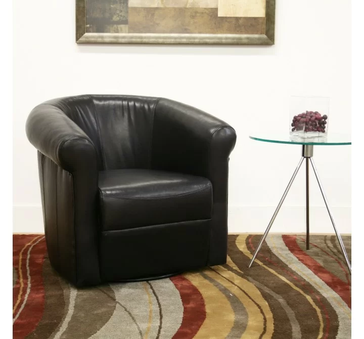 Baxton Studio Julian Black Brown Faux Leather Club Chair with 360 Degree Swivel - Angled Lifestyle
