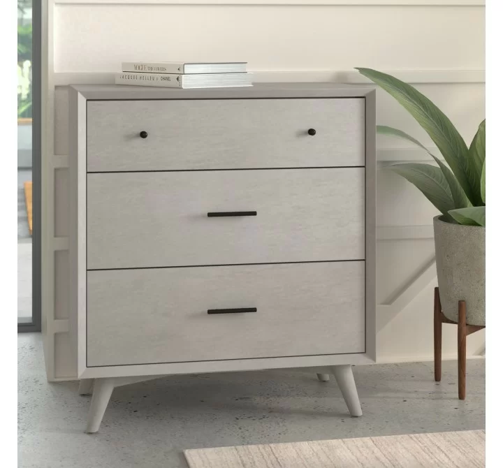 Alpine Furniture Flynn Mid Century Modern 3 Drawer Small Chest, Grey - Lifestyle