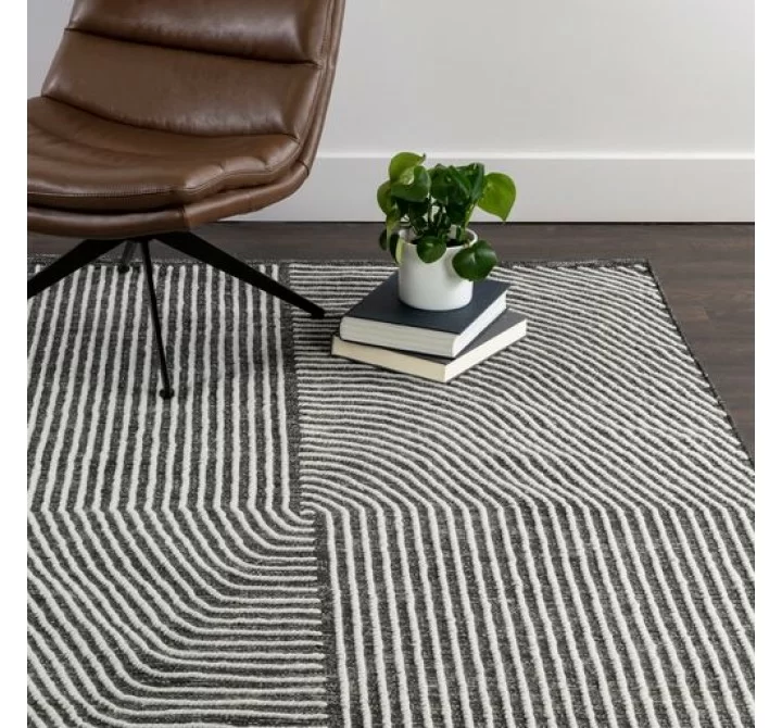Sunpan Serene Hand-Woven Rug - Black/White 5' X 8' / 8' X 10' / 9' X 12' - Lifestyle