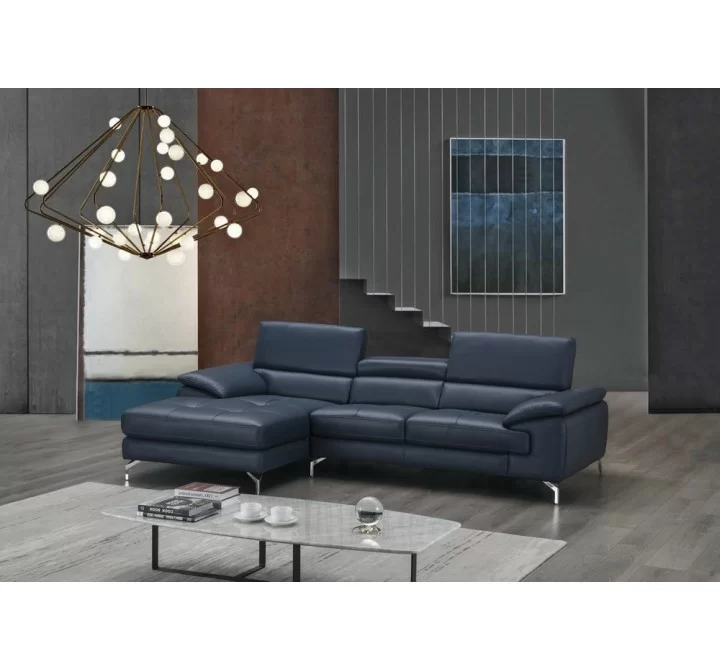 J&M Furniture A973B Italian Leather Mini Sectional Blue Left Hand