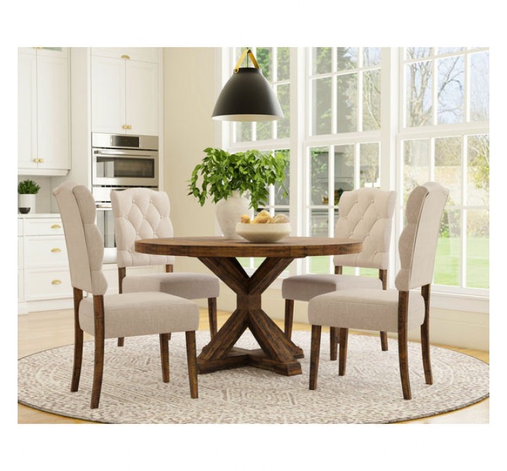 Alpine Furniture Newberry Round Dining Table, Medium Brown - Lifestyle