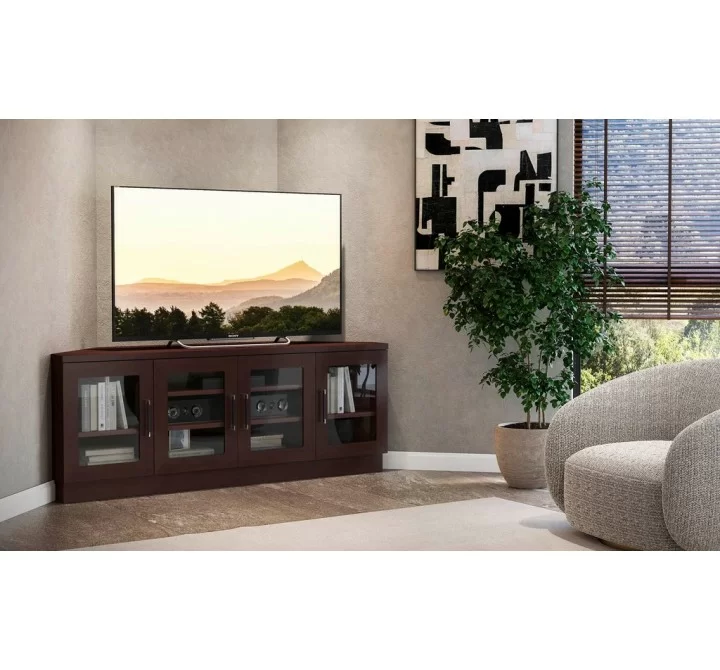 Furnitech 60" Contemporary Corner TV Stand Media Console for Flat Screen and Audio Video Installations in a Wenge Finish - Lifestyle
