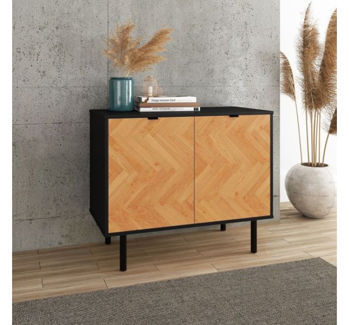 Manhattan Comfort Mid-Century Modern Liam Accent Cabinet in Black and Wood