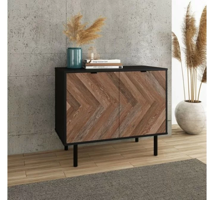 Manhattan Comfort Mid-Century Modern Liam Accent Cabinet Black and Brown