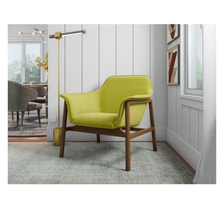 Manhattan Comfort Miller Green and Walnut Linen Weave Accent Chair