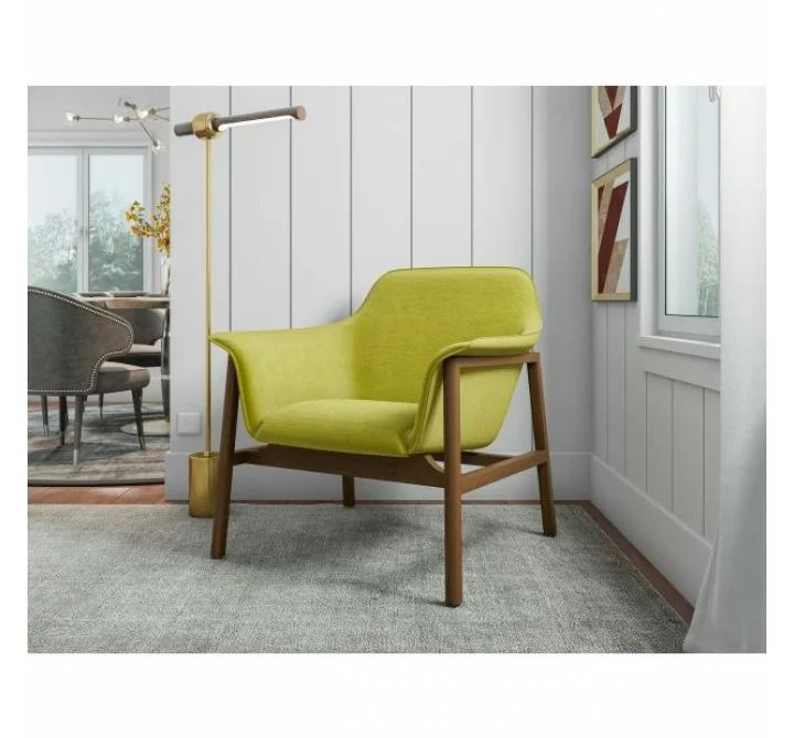 Manhattan Comfort Miller Green and Walnut Linen Weave Accent Chair