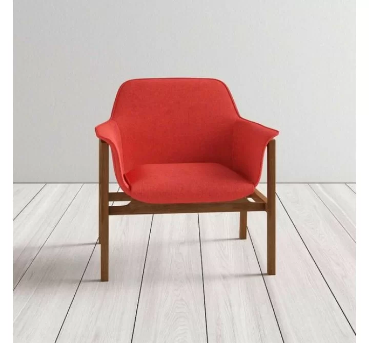 Manhattan Comfort Miller Burnt Orange and Walnut Linen Weave Accent Chair