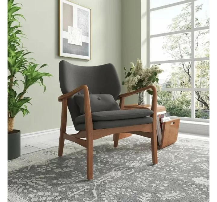 Manhattan Comfort Bradley Charcoal and Walnut Linen Weave Accent Chair