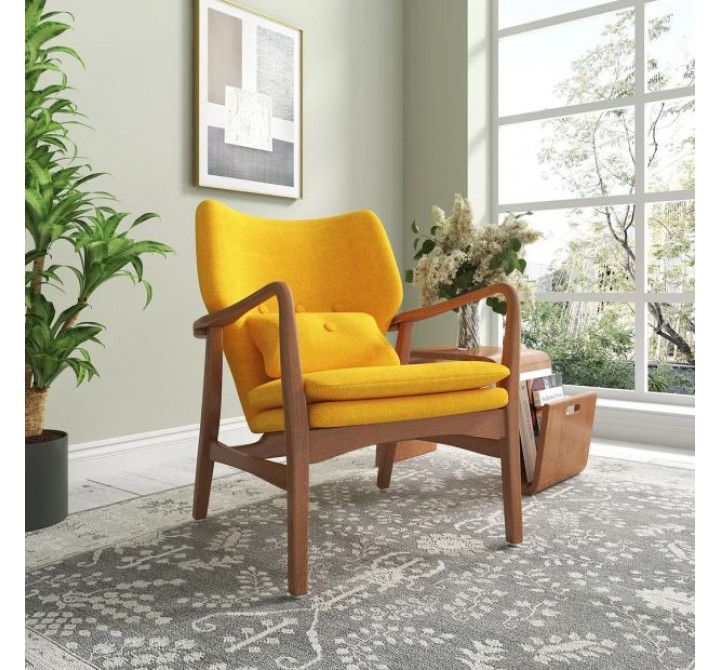 Manhattan Comfort Bradley Yellow and Walnut Linen Weave Accent Chair
