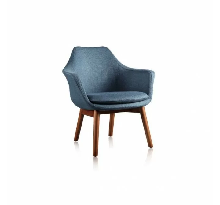 Manhattan Comfort Cronkite Blue and Walnut Twill Accent Chair