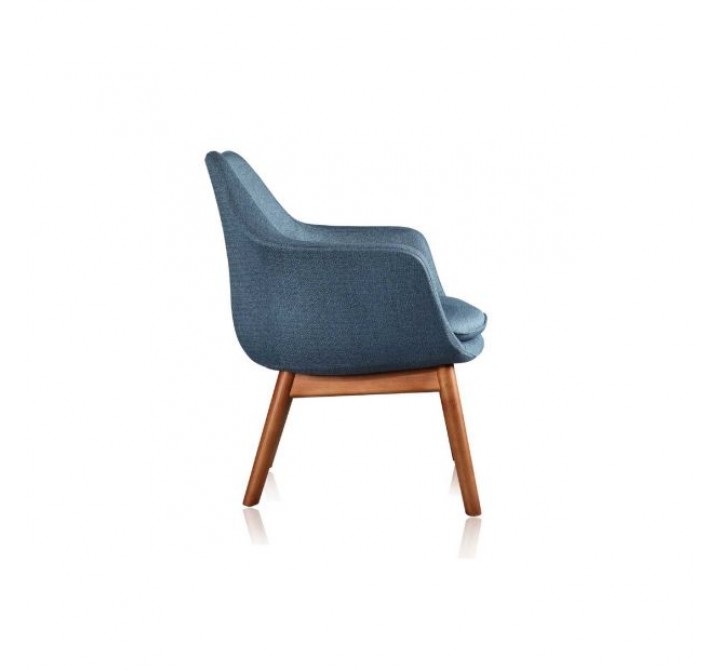 Manhattan Comfort Cronkite Blue and Walnut Twill Accent Chair Side