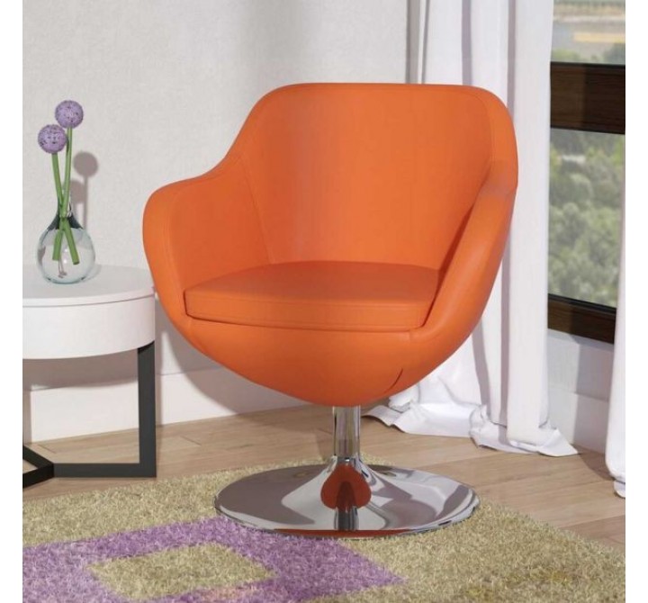 Manhattan Comfort Caisson Orange and Polished Chrome Faux Leather Swivel Accent Chair