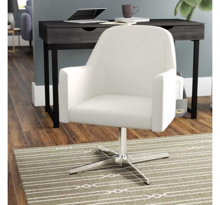 Manhattan Comfort Pelo White and Polished Chrome Faux Leather Adjustable Height Swivel Accent Chair