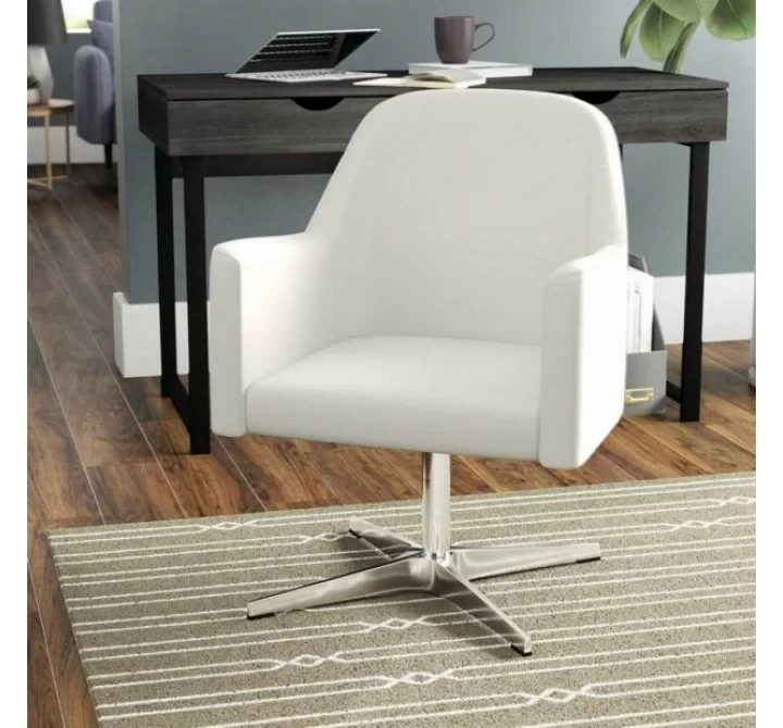 Manhattan Comfort Pelo White and Polished Chrome Faux Leather Adjustable Height Swivel Accent Chair