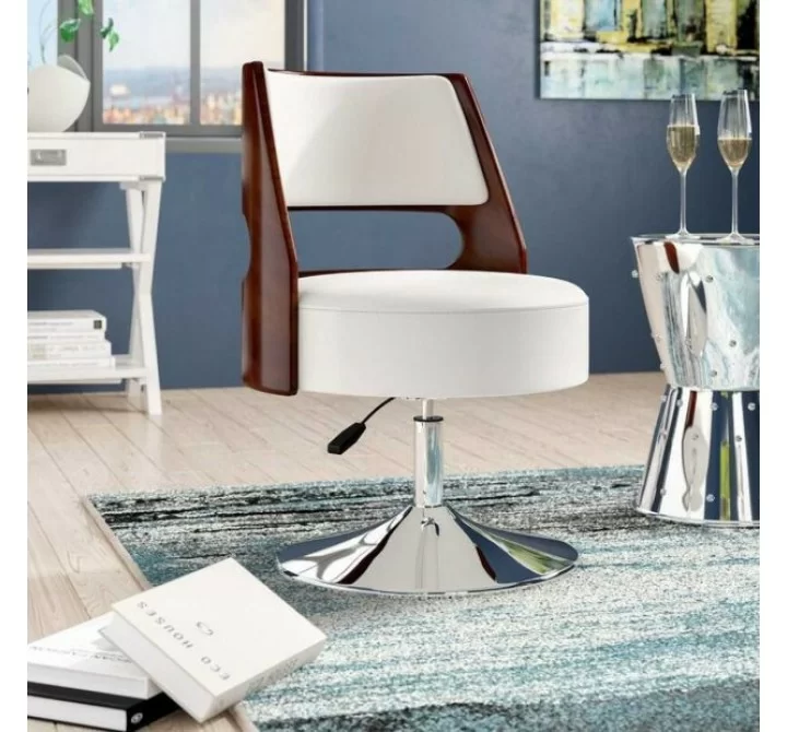 Manhattan Comfort Salon White and Polished Chrome Faux Leather Adjustable Height Swivel Accent Chair
