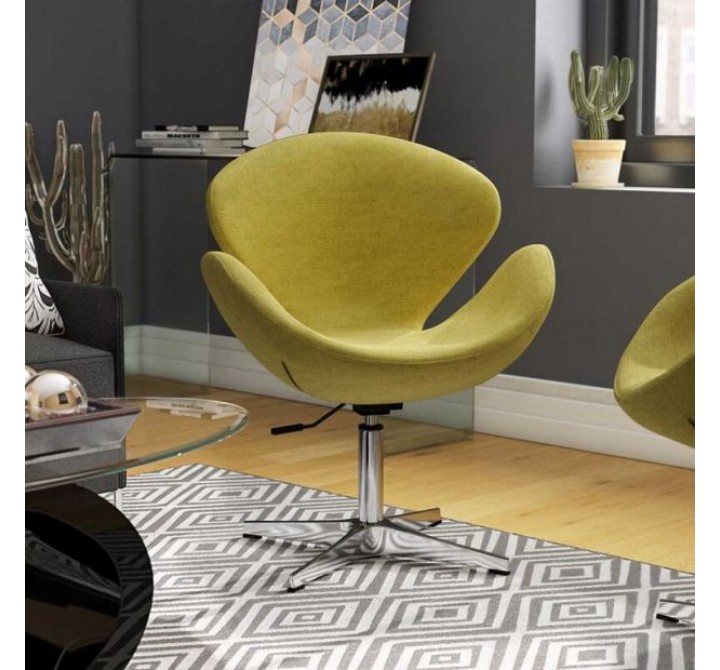 Manhattan Comfort Raspberry Green and Polished Chrome Wool Blend Adjustable Swivel Chair