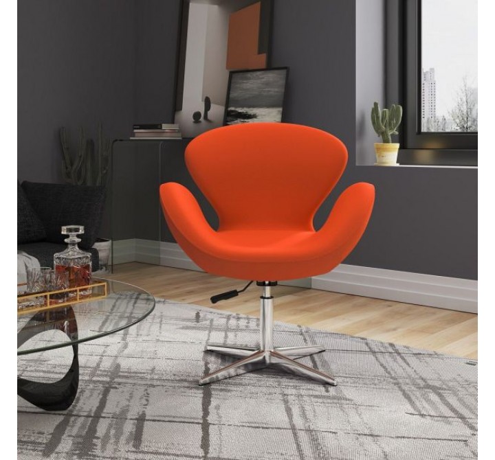 Manhattan Comfort Raspberry Orange and Polished Chrome Wool Blend Adjustable Swivel Chair