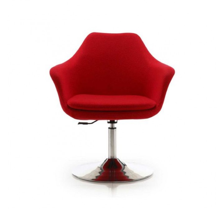 Manhattan Comfort Kinsey Red and Polished Chrome Wool Blend Adjustable Height Swivel Accent Chair Front