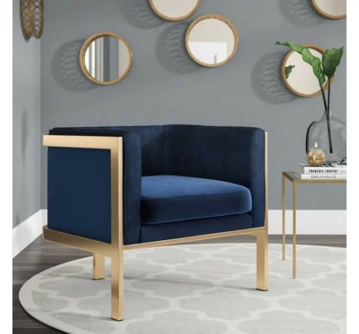 Manhattan Comfort Paramount Royal Blue and Polished Brass Velvet Accent Armchair