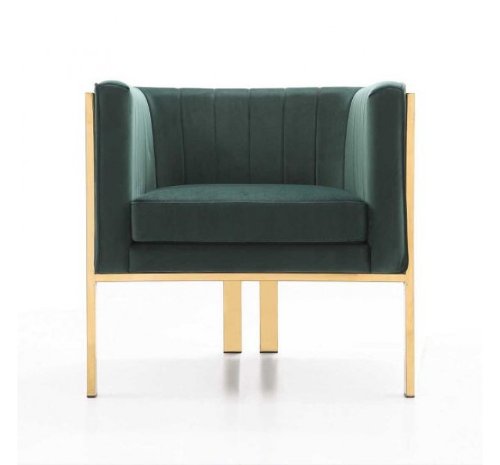 Manhattan Comfort Paramount Forest Green and Polished Brass Velvet Accent Armchair Front