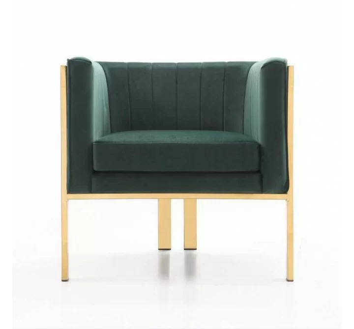 Manhattan Comfort Paramount Forest Green and Polished Brass Velvet Accent Armchair Front